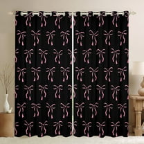 Manfei Black Pink Bowknot Black Out Curtains for Kids, Cute Princess Bow Curtains Pack of 2 (42x63 Each), Kawaii Cartoon Bow-tie Bedroom Curtains, Curtains and Drapes Room Decor
