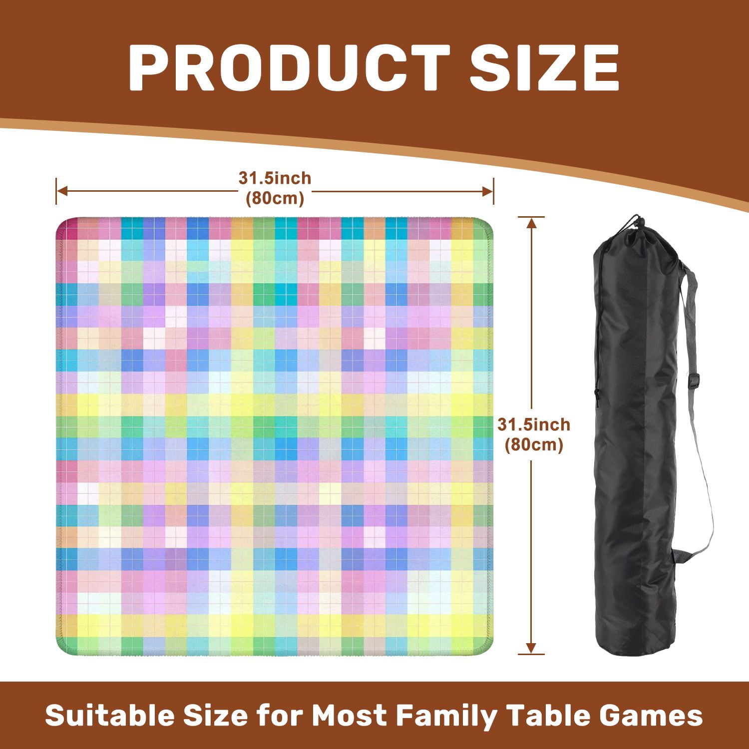 Mahjong Mat 31.5" x 31.5" Pastel Colorful Abstract Pixel Art Non-Slip Noise Reduction American Mahjong Tiles Table Cover for Dominoes Poker Card Board Games Gift
