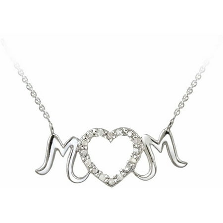 .10 Carat T.W. Diamond Sterling Silver "MOM" Heart Necklace