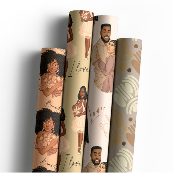 Mah Melanin Beautiful Collection Premium Wrapping Paper, 4pk.