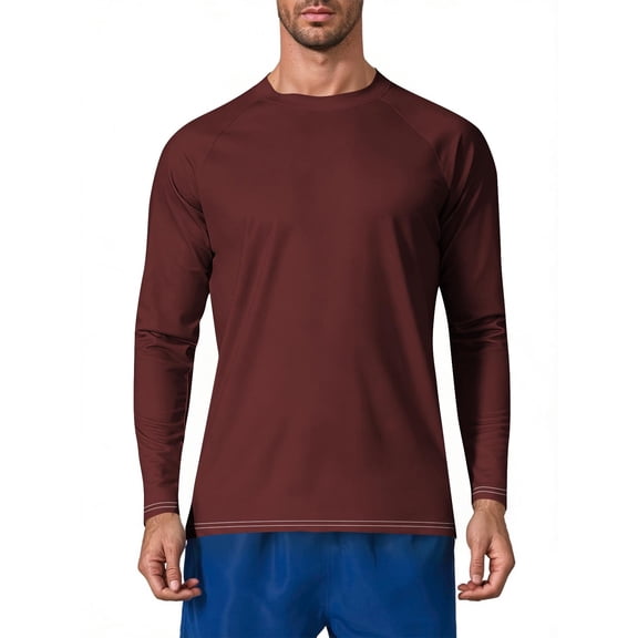 Sun Protection Shirts for Men Long Sleeve Round Neck T Shirt UPF 50  Lightweight Breathable Base Layer Top for Outdoor Sports