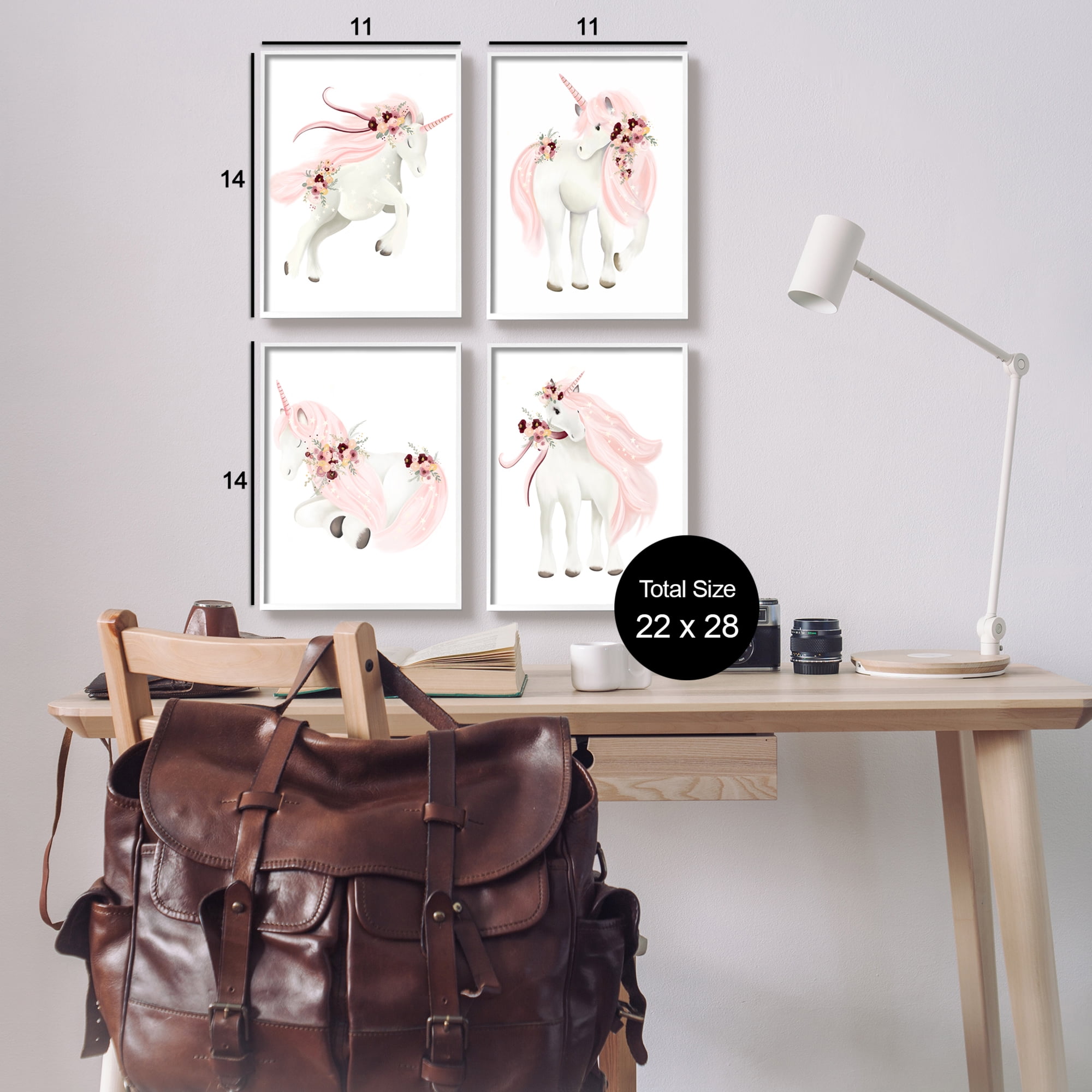 Stupell Industries Pastel Pink Unicorns Fairy Tales & Fantasy Painting White Framed Art Print Wall Art, 11 x 14