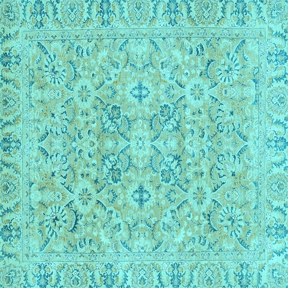 Ahgly Company Indoor Square Oriental Light Blue Traditional Area Rugs, 6' Square