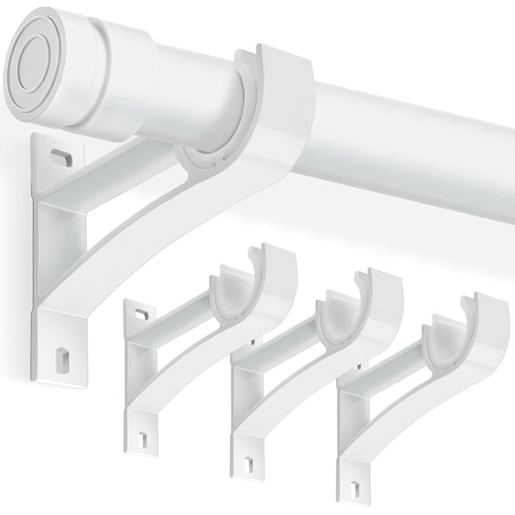 KOLAKO Curtain Rod Brackets, White Heavy Duty Single Rod Holders Hooks for 1 inch Drapery Rods, 4 Pack