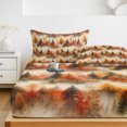thumbnail image 6 of Twin Sze Fitted Sheet Set - Fall 2 Piece Bedding Sets 16" Deep Pocket Fitted Sheet with 1 Pillowcase, Farmhouse Country Orange Green Pine Trees Brushed Microfiber Hotel Luxury Bed Sheets, 6 of 9