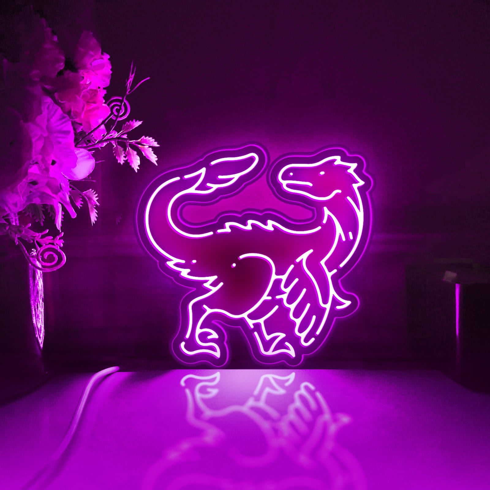Dinosaur Led Light Box, Dimmable Neon-Like Light Signs USB Power for Wall Decor Bedroom Decoration, Color Flow Effect (WxH) 6"x6"