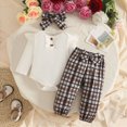 thumbnail image 2 of TOWED22 Baby Girls Clothes Ribbed Romper Bodysuit Pants Headband Set Fall Winter Outfits 3 Piece,3-6 M, 2 of 9