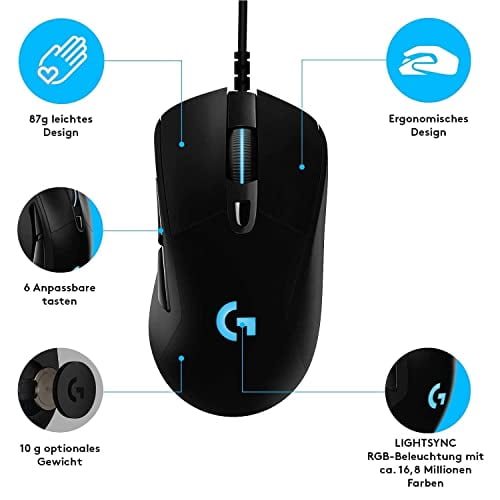 Logitech Hero Wired Gaming Mouse, Hero 16K Sensor, 16000 DPI, RGB Backlit Keys, Adjustable Weights, 6 Programmable On-Board Memory, Cable, PC/Mac/Laptop - Black - Walmart.com