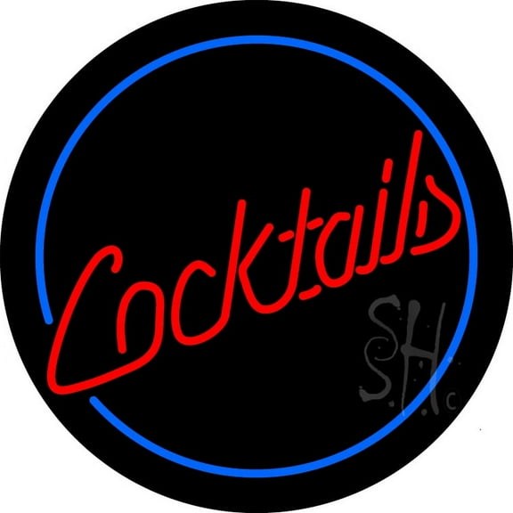 Circular Cocktail LED Neon Sign 26 x 26 - inches, Clear Edge Cut Acrylic Backing, with Dimmer - Bright and Premium built indoor LED Neon Sign for Bar decor.