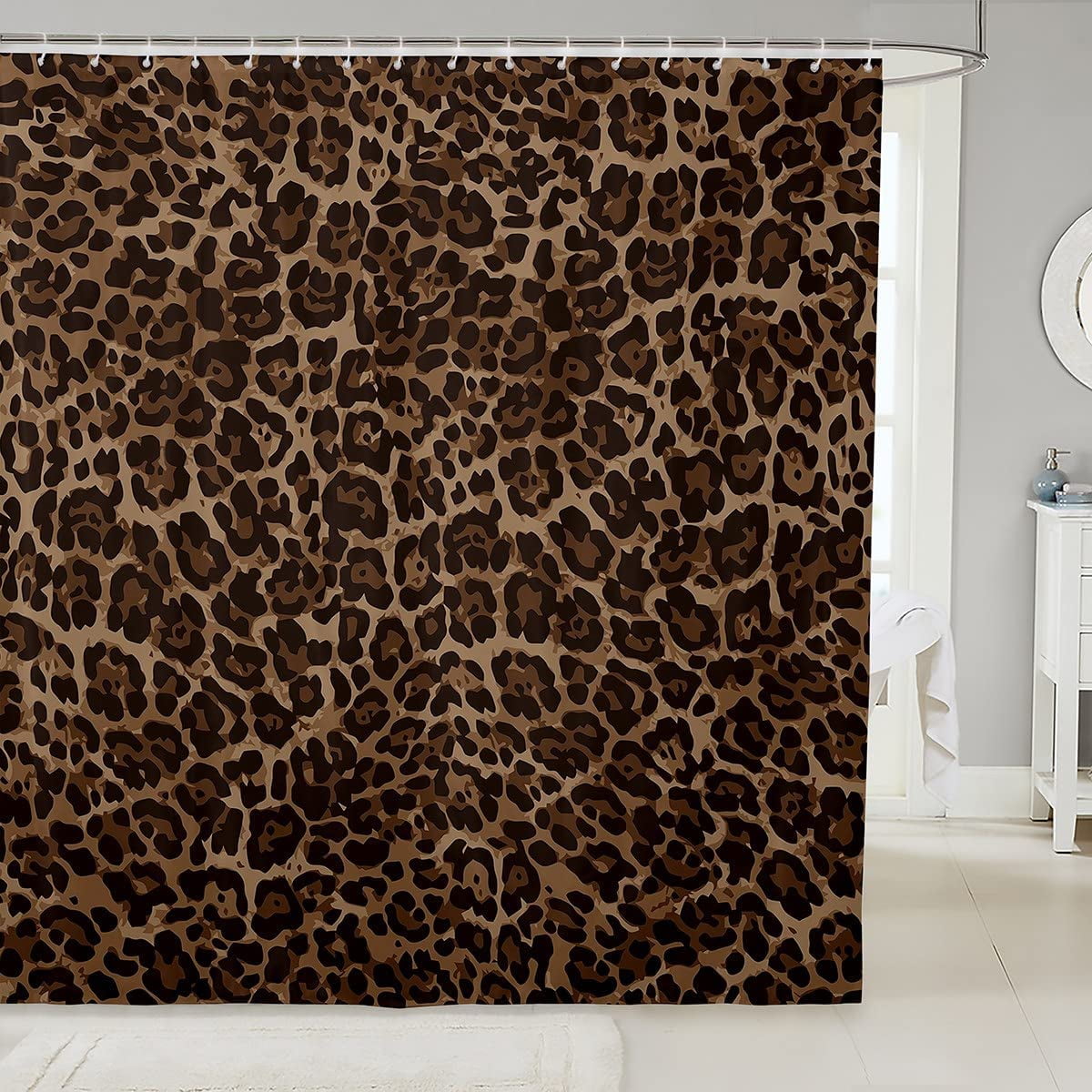 Leopard Print Fabric Shower Curtain Safari Cheetah Print Decor Bath