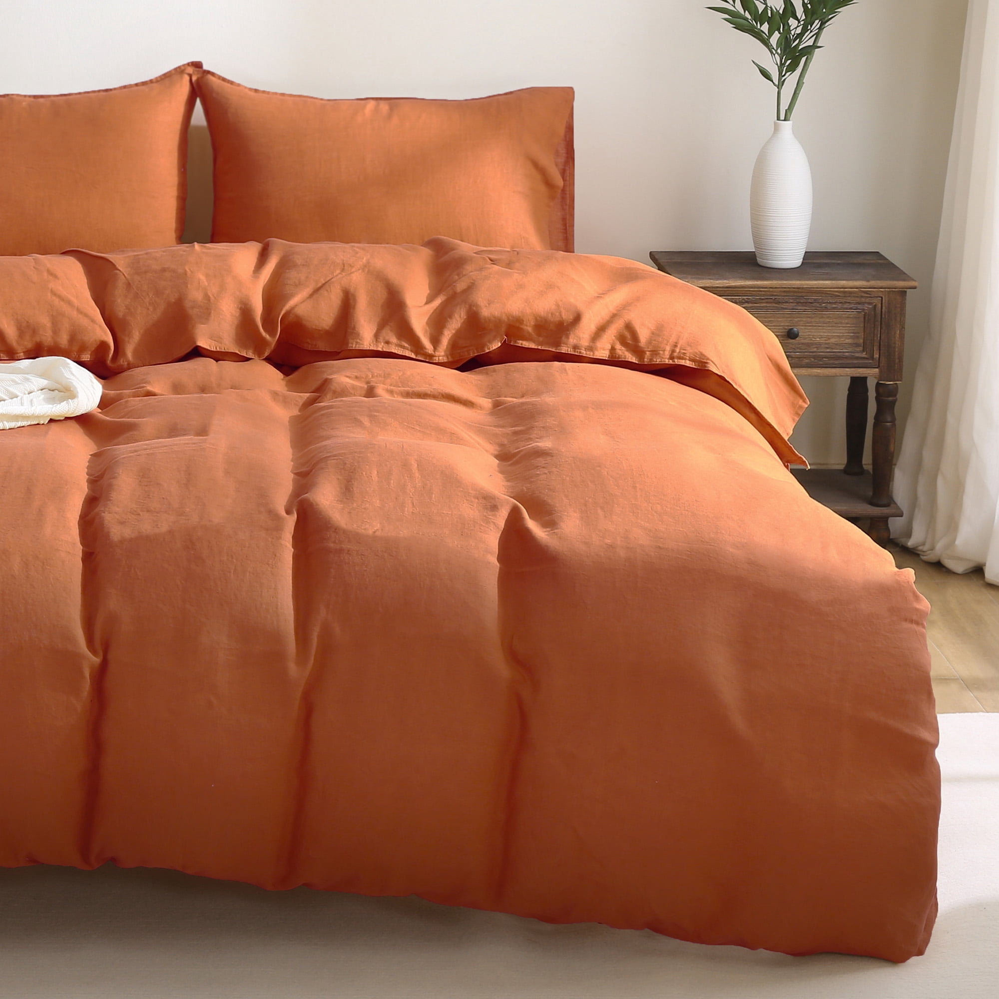 100% Pure Linen Duvet Cover with Button Closure and Corner Ties Soft & Breathable - Caramel King/Cal King
