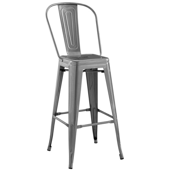 Industrial Country Cottage Farm Beach House Bar Pub and Dining Kitchen Bar Side Stool Chair, Metal Steel, Silver