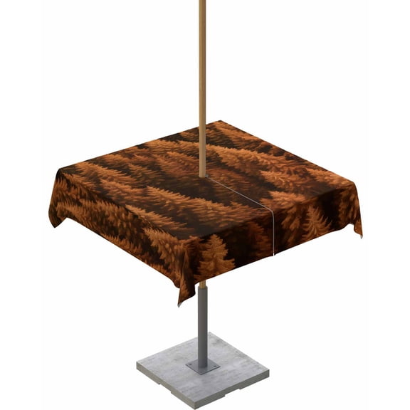Fsddascl Burnt Orange Forest Outdoor Tablecloth - 60x60 Inch Square Dining Table Cover, Modern Pine Trees Mysterious Art Waterproof Outdoor Table Cloth with Umbrella Hole & Zipper for Picnic/Patio