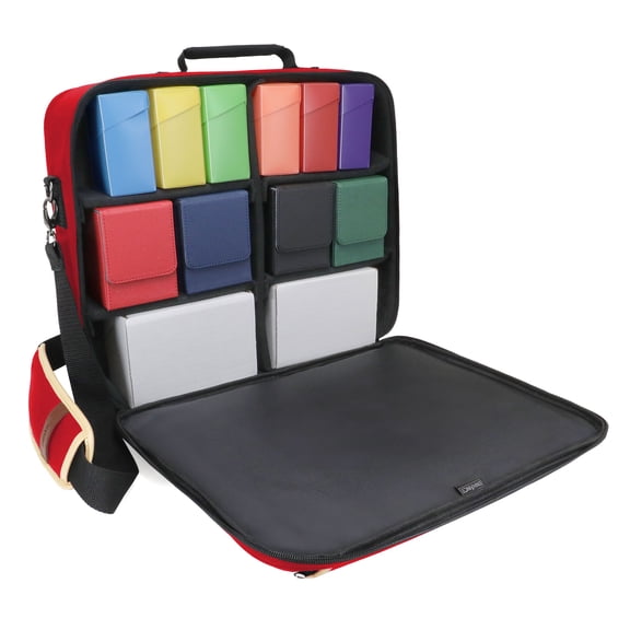 ENHANCE Designer Edition TCG Bag for Deck Boxes MTG, Dice, Playmat - Customizable Dividers (Red)