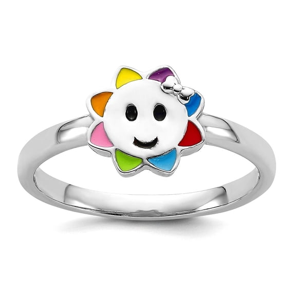 925 Sterling Silver Rhodium Plated Enamel Sun Ring Size 3 7.6mm Wide 1.3mm Thick Ring - 1.1 Grams