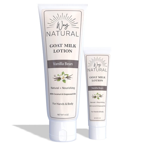 Way Natural Loción de leche de cabra Home & Away Vanilla Bean - Loción cremosa para manos y cuerpo para aliviar la piel seca - Crema de manos de leche de cabra real para mujeres y hombres - Loción de