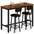 thumbnail image 2 of Cvortll 3-Piece Pub Dining Table for 2, Farmhouse Dining Table Set with 2 PU Leather Upholstered Stools, Rectangle Pub Dinette for Small Space (Brown), 2 of 7