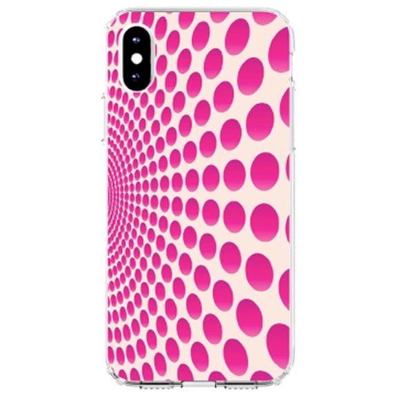 DistinctInk Clear Shockproof Hybrid Case for iPhone XR (6.1" Screen) - TPU Bumper, Acrylic Back, Tempered Glass Screen Protector - Hot Pink Polka Dots Swirl