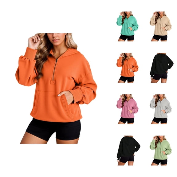 Women'S Fashion Women's Solid Sweatshirt Women's Zip Up Hoodie Fall Fashion Loose Fit Long Sleeve Pullover Casual Streetwear Comfortable Sweatshirt With Pocket And Drawstring For Daily Wear