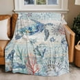thumbnail image 4 of Blue Coastal Ocean Throw Blankets, Turtle Sealifes Soft Fleece Blanket Decorative for Home Sofa Couch Chair Living Bedroom, 50x60 inches, L, 4 of 8