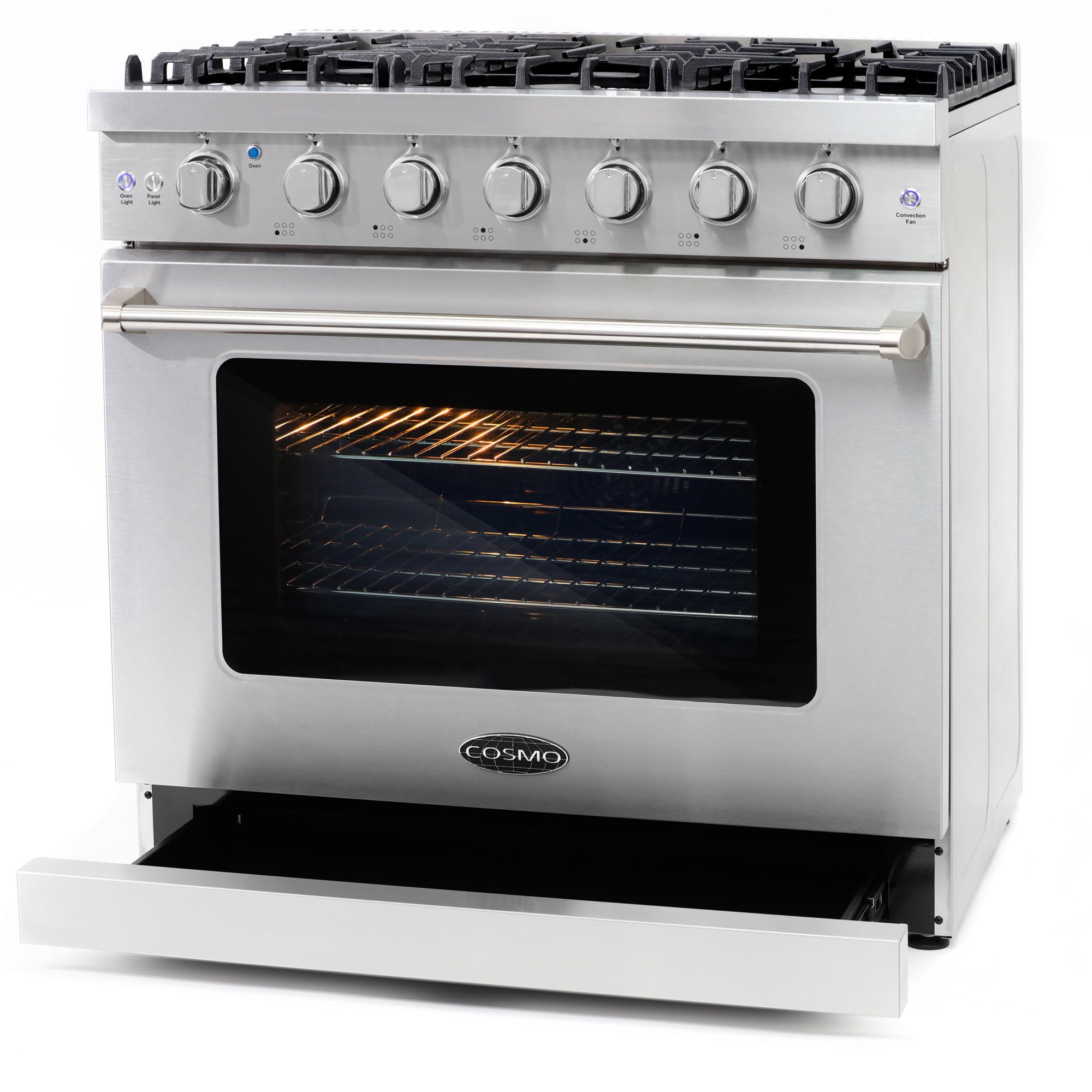 Cosmo 36 Inch 6 Cubic Foot Gas Range Convection Oven with 6 Italian Burners