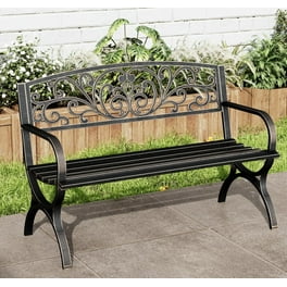 Steel Garden Park Bench Cast Iron Frame Patio Lawn Yard Decor
