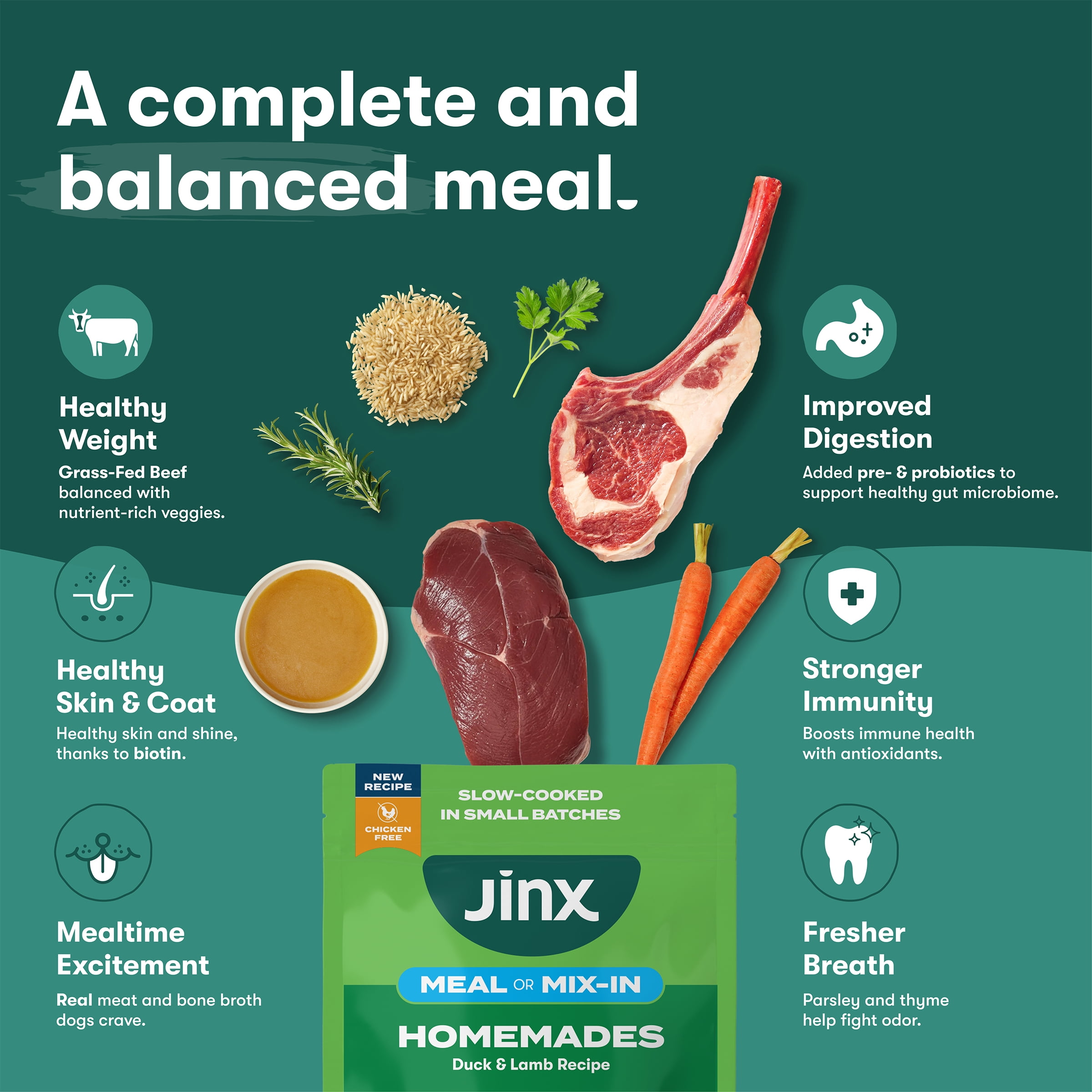 Jinx Homemades Duck & Lamb Recipe Wet Natural Dog Food 9 oz Pouch