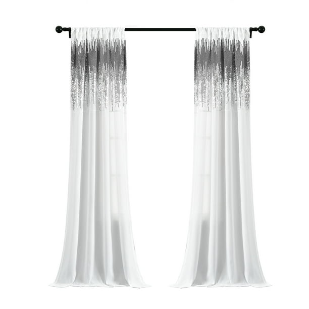 Lush Decor Shimmer Sequins 84 X 42 Solid White 100 Polyester 3 Rod Pocket Pair Window Panel Com Lush Decor Shimmer Sequins 84, Shimmer Curtain Panels