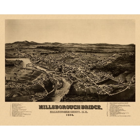 Vintage Map of Hillsborough Bridge New Hampshire 1884 Hillsborough County Canvas Art - (24 x 36)