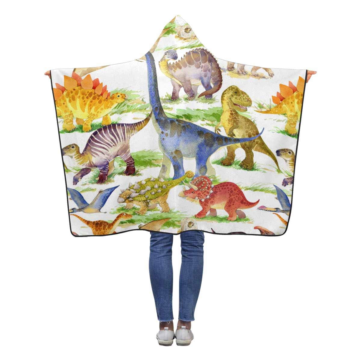 ASHLEIGH Cute Dinosaurs Watercolor Wearable Hooded Blanket 40x50 inches