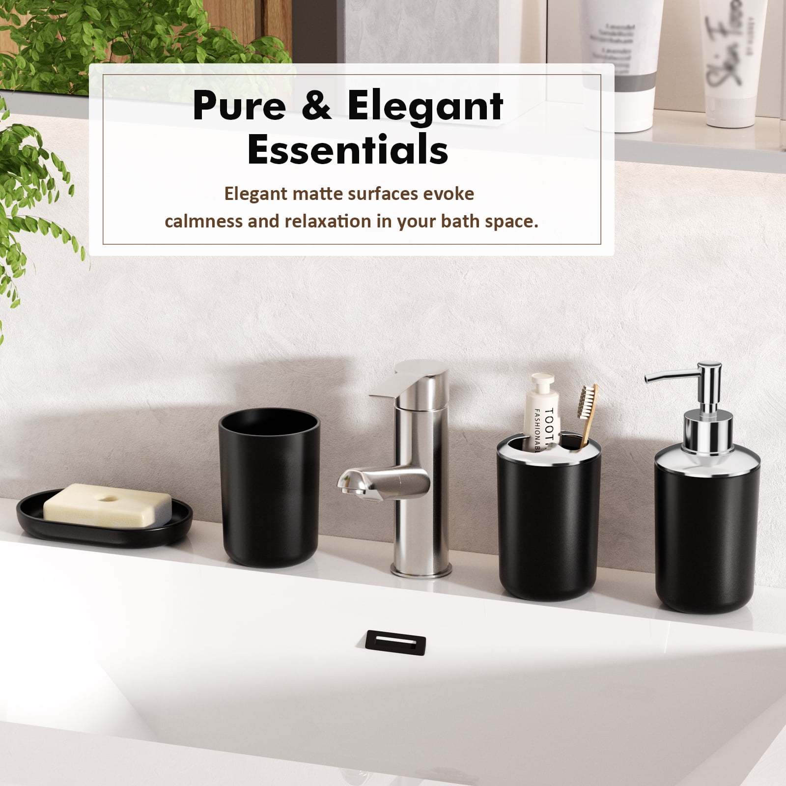 Yeabett 8 Pieces Bathroom Accessory Set, Bath Sets with Trash Can, Soap Dispenser and Toothbrush Holder, Soap Dish,Toilet Brush Holder for Home Washing Room