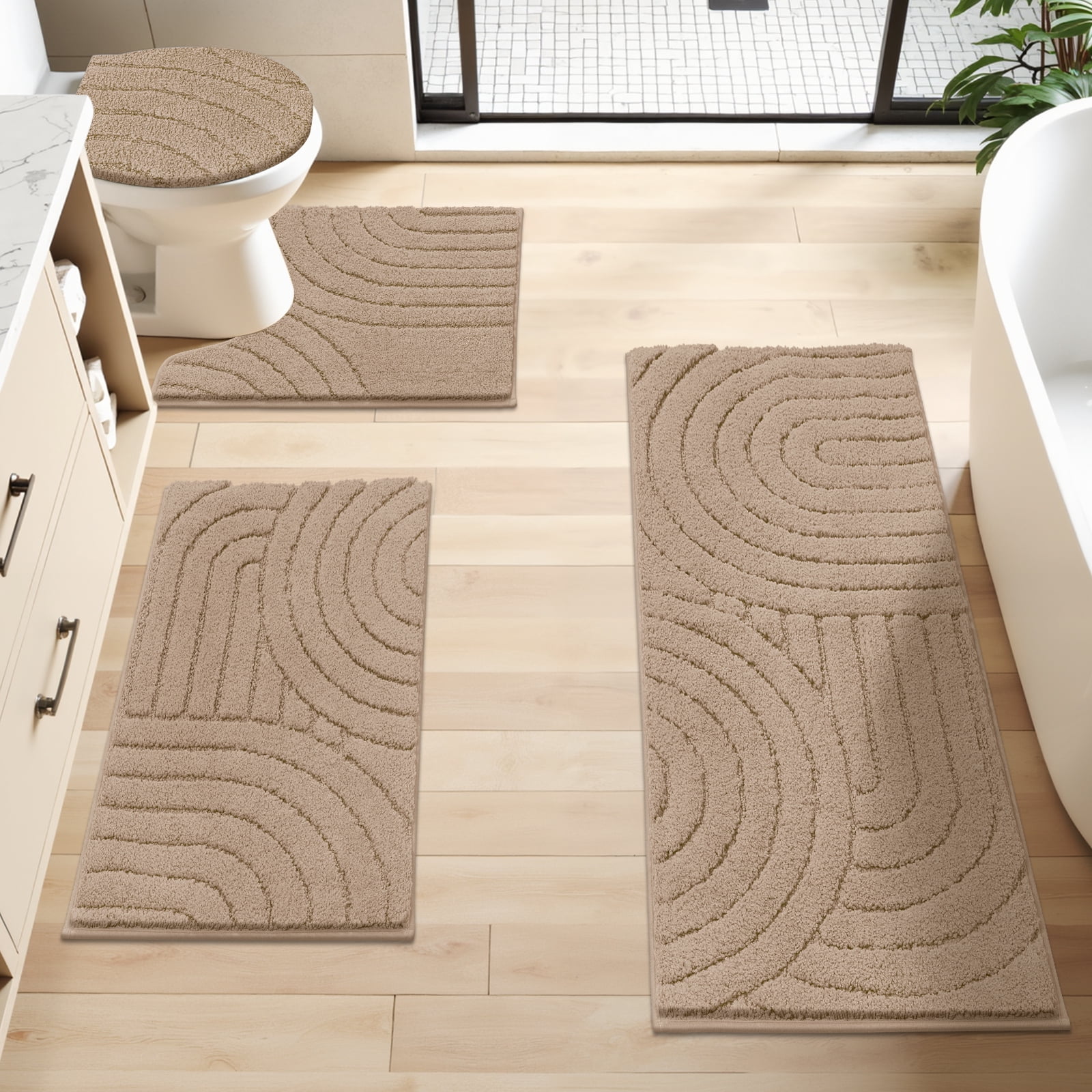 Ileading Bathroom Rugs Sets 4 Piece with Toilet Lid Cover, Non Slip Bathroom Mats Extra Soft Bath Rugs Absorbent Shaggy Rugs Perfect Plush Mats