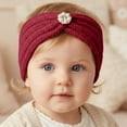 thumbnail image 2 of Baby Turban Head Wrap Headbands Girl Knitting Button Hairbands Stretchy Soft Yarn Cozy Warm Lined Elastic Bandana,Color:Watermelon Red, 2 of 4