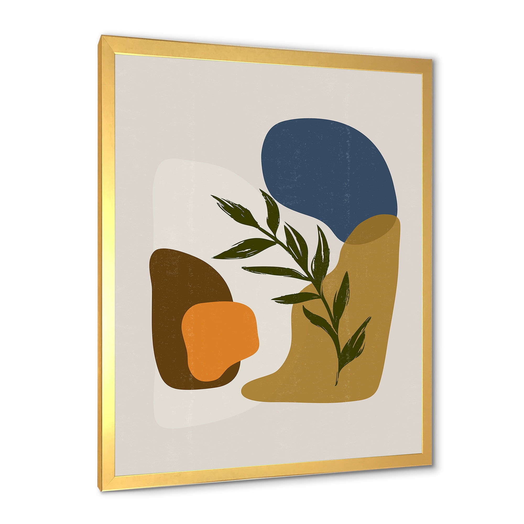 Designart 'Green Leaf With Botanical Minimalist Shapes' Modern Framed Art Print