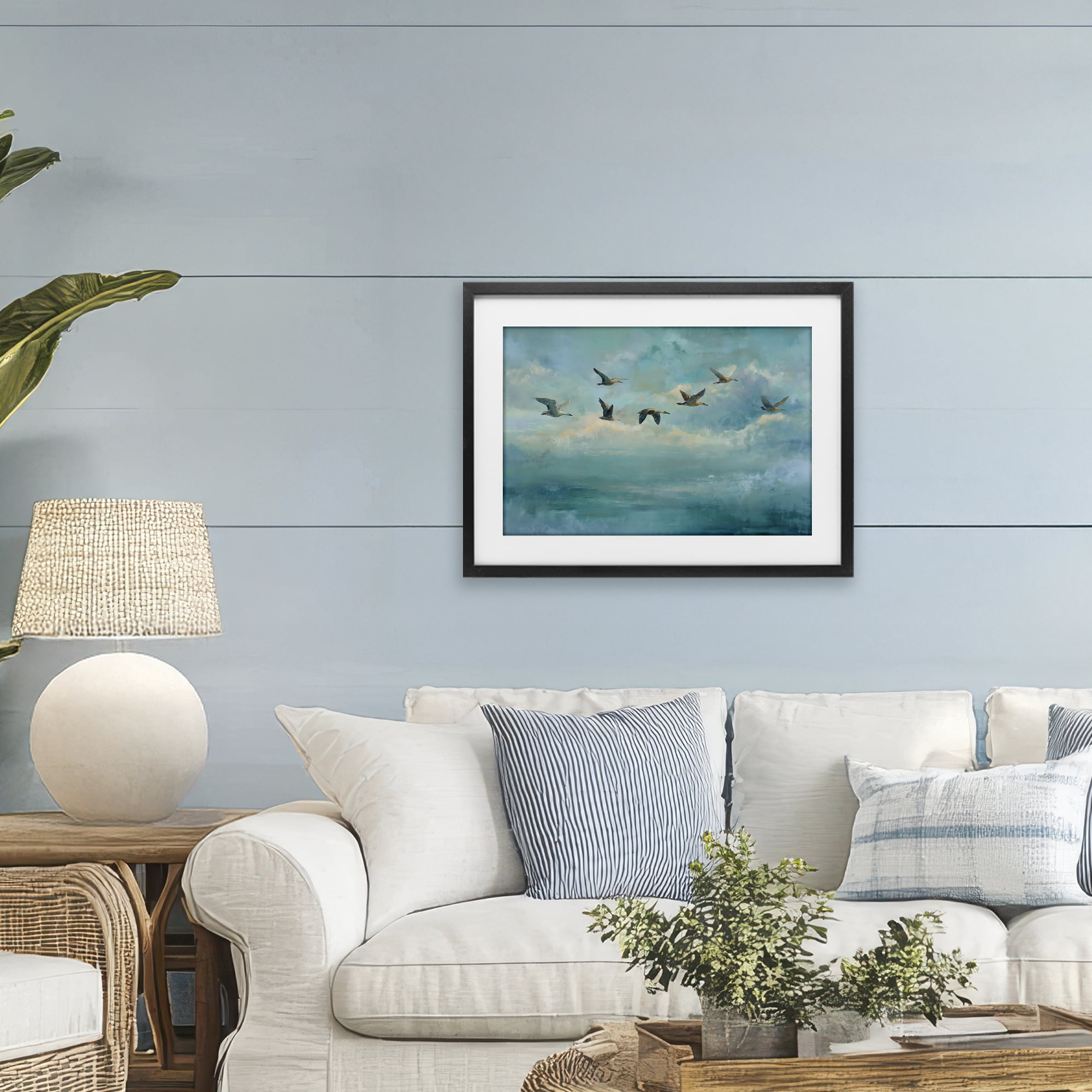 Stupell Industries Blue Skies Geese Black Framed Print Under Glass, design by Petal Prints Design