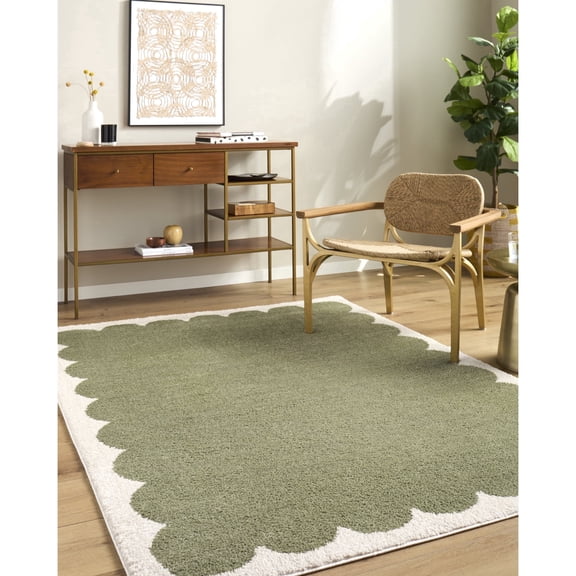 Livabliss x ELLE Home Rivoli Modern Area Rug, 5'3" x 7', Green/Cream