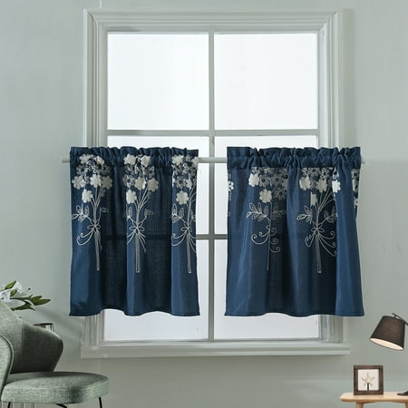 Embroidered Flower Half Short Curtain Kitchen Blind Cafe
