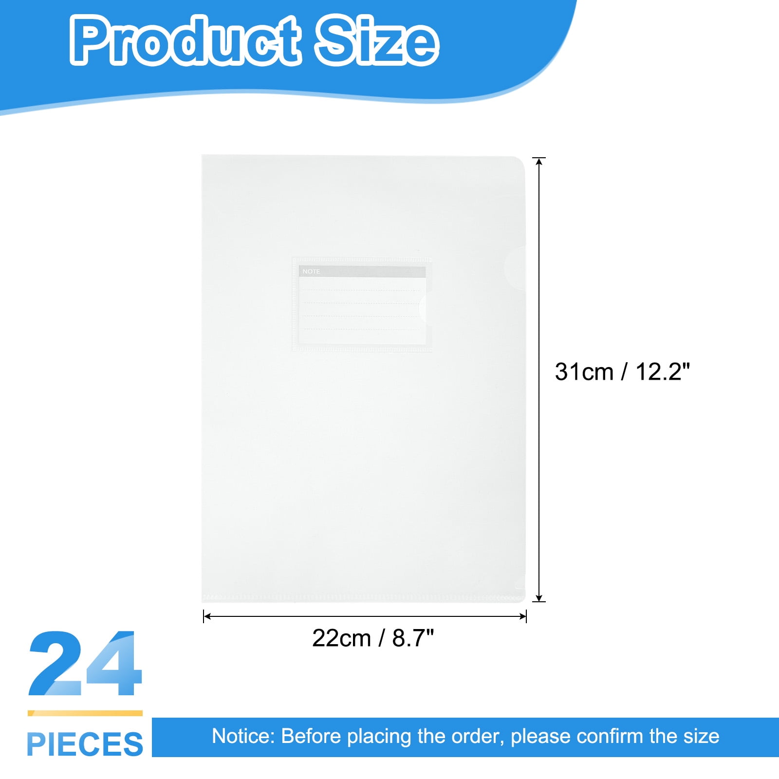 Uxcell 24 Pack L-Type Plastic Folders, Letter Size Clear Folders for Documents with Pocket, Frosted