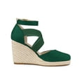 thumbnail image 3 of BLISSFUL STEP Women's Espadrilles Wedge Sandals Platform Close Toe Cross Strap Sandal Emerald Green 6, 3 of 8