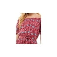 thumbnail image 3 of KINGSTON GREY Womens Burgundy Ruffled Self Tie Belt Pull On Style Floral Short Sleeve Off Shoulder Straight leg Jumpsuit Juniors L, 3 of 4