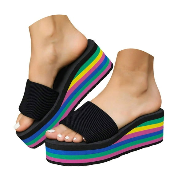 Dakaela Women's Slip on Platform Sandals Comfortable Open Toe Flatform Summer Beach Shoes