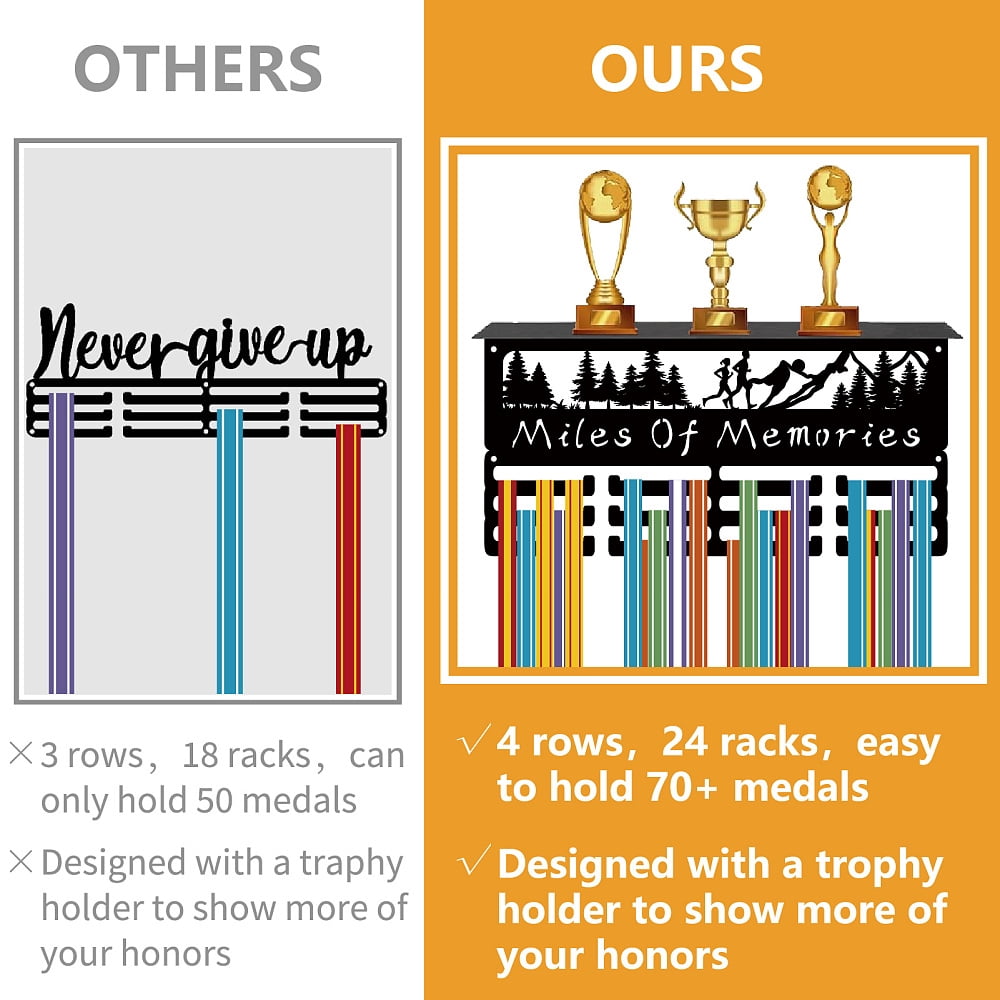 Running Medal Holder Display Trophy Shelf Organizer Miles of Memories Medal Hanger Hooks Metal Hanging Awards Rack Wall Mount DIY