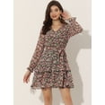 thumbnail image 2 of Vestido floral Allegra K Rosa M con cuello En V y manga larga, 2 of 5