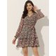 thumbnail image 2 of Vestido floral Allegra K Rosa M con cuello En V y manga larga, 2 of 5