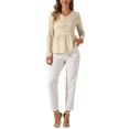 thumbnail image 2 of Camisas de V-Neck para Mujer INSPIRE CHIC con dobladillo con volantes, camisas de manga larga, botones decorativos, tops de punto waffle S Apricot Claro, 2 of 6