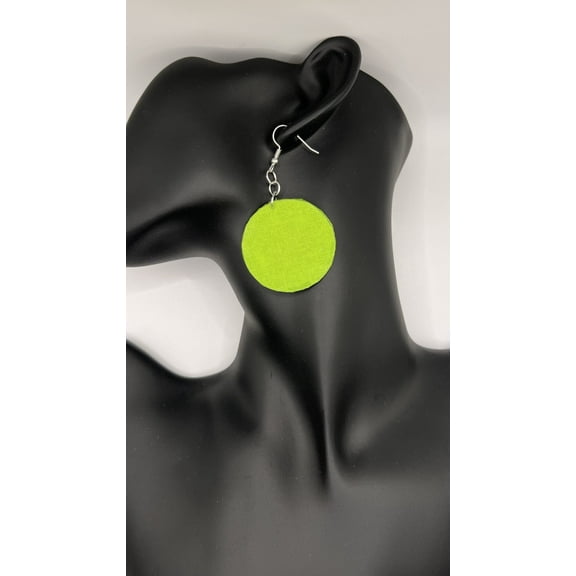 Malilou Collection Lime Green Fabric Circle Earrings, 1 Pair