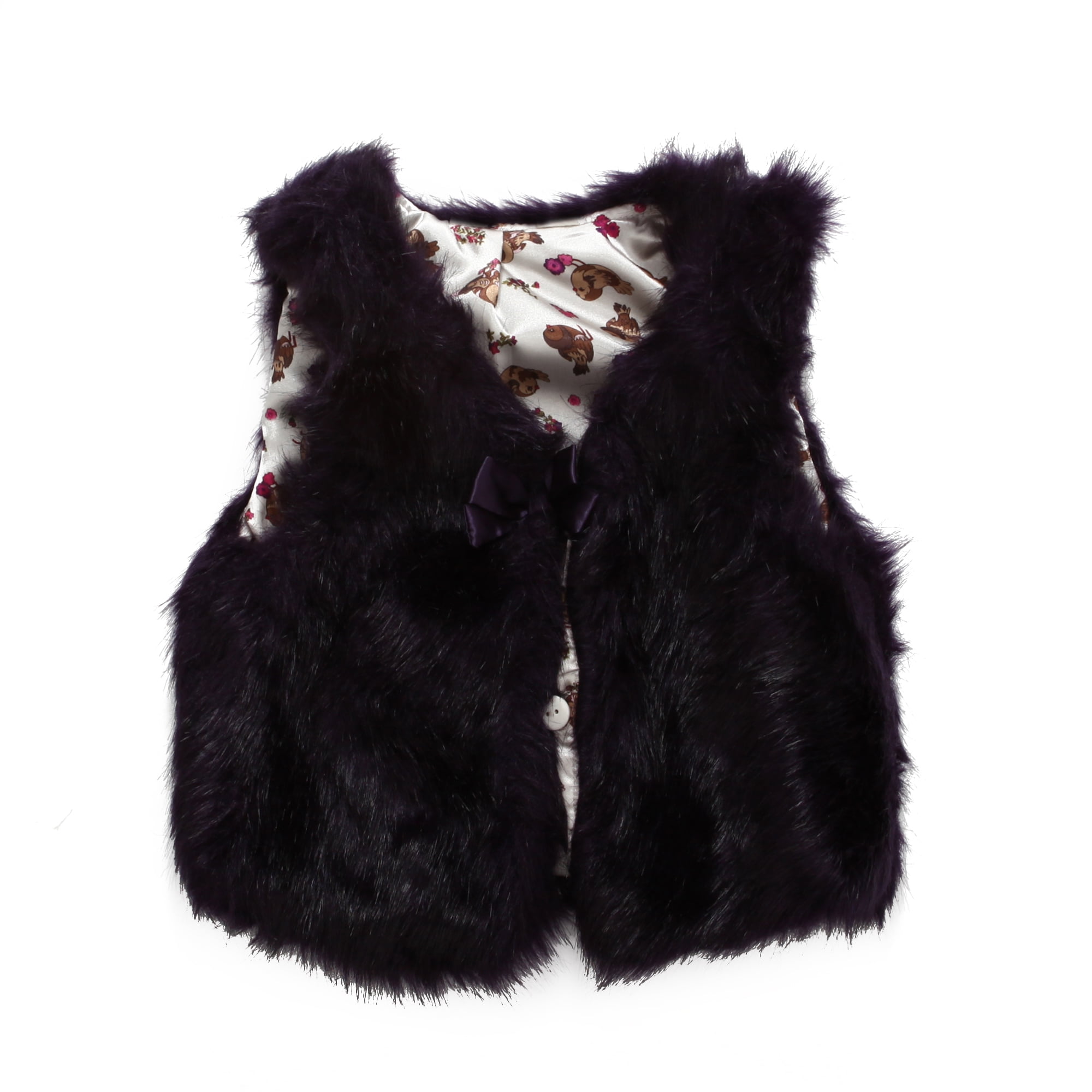Richie House Little Girls Purple Bow Faux Fur Vest 5