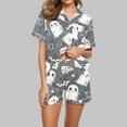 thumbnail image 2 of SwiftWear Women's Halloween Pajamas Set Collared Button Down Sleepwear Cute Ghost Spider Print Lounge Shorts Set Soft Homewear S, 2 of 5