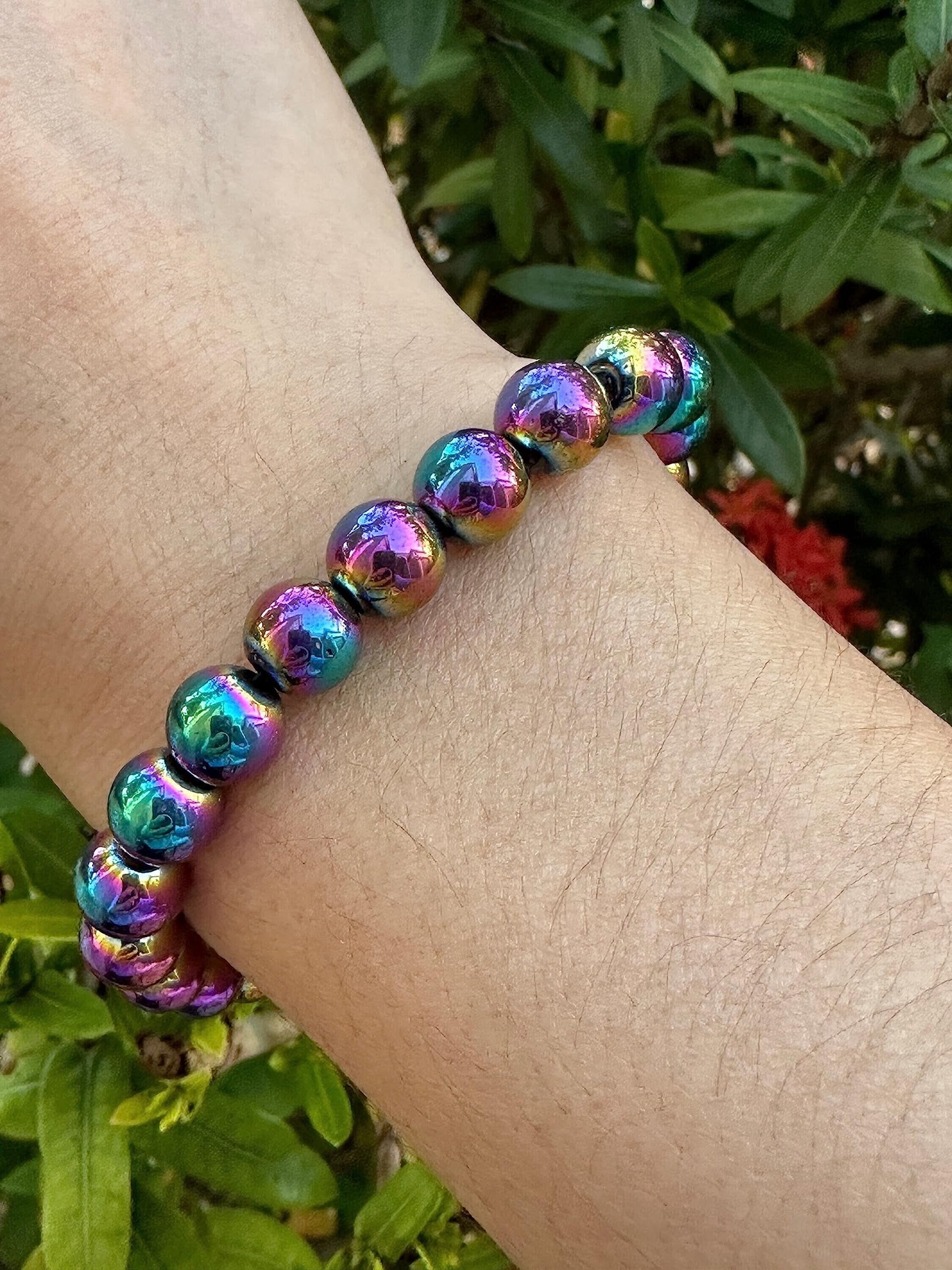 Rainbow Hematite Crystal Bead Bracelet 8mm, Wholesale Genuine Rainbow Hematite Stretch Gemstone Bracelet, Gift for Men & Women (10)