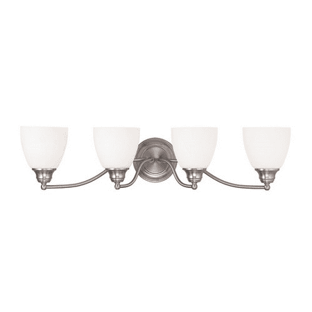 

Bathroom Vanity 4 Light With Hand Blown Satin Opal White Glass Brushed Nickel size 30 in 400 Watts - World of Crystal